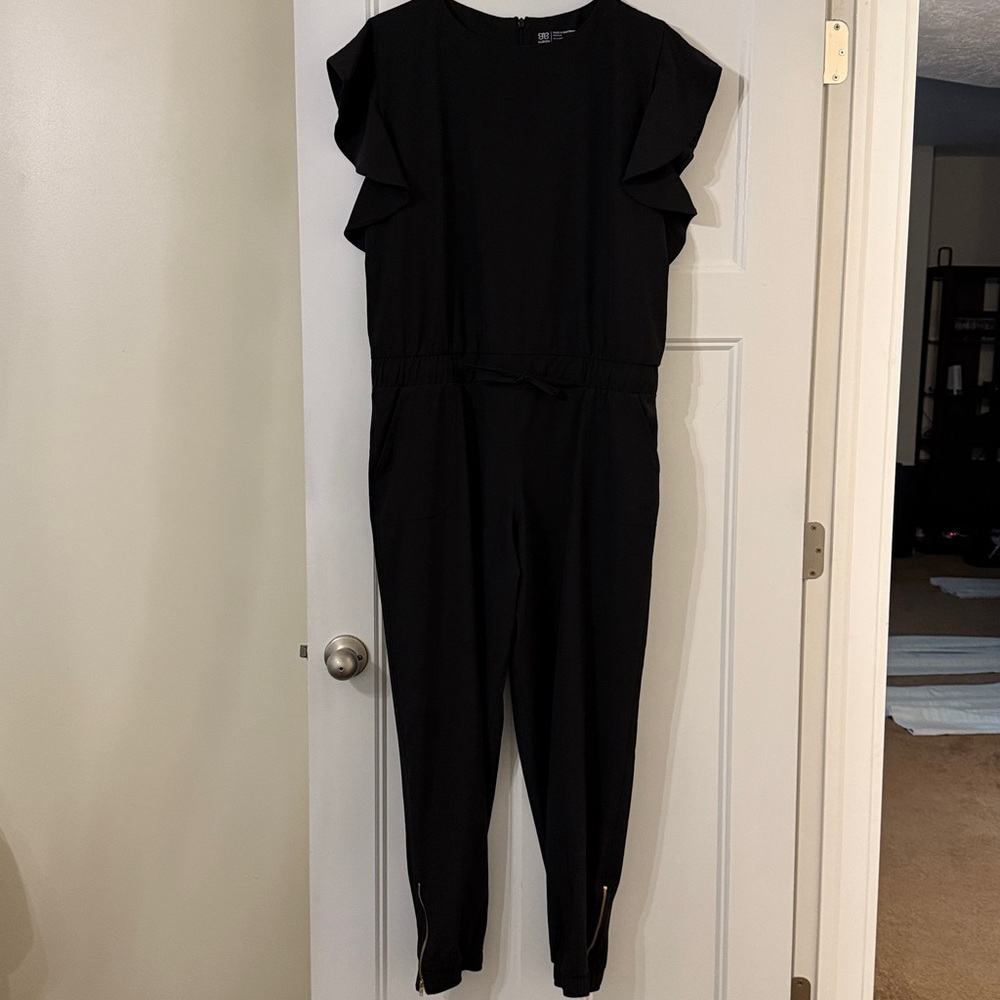 Albion Black Jumpsuit with Gold Zipper, perfect for travel, size L